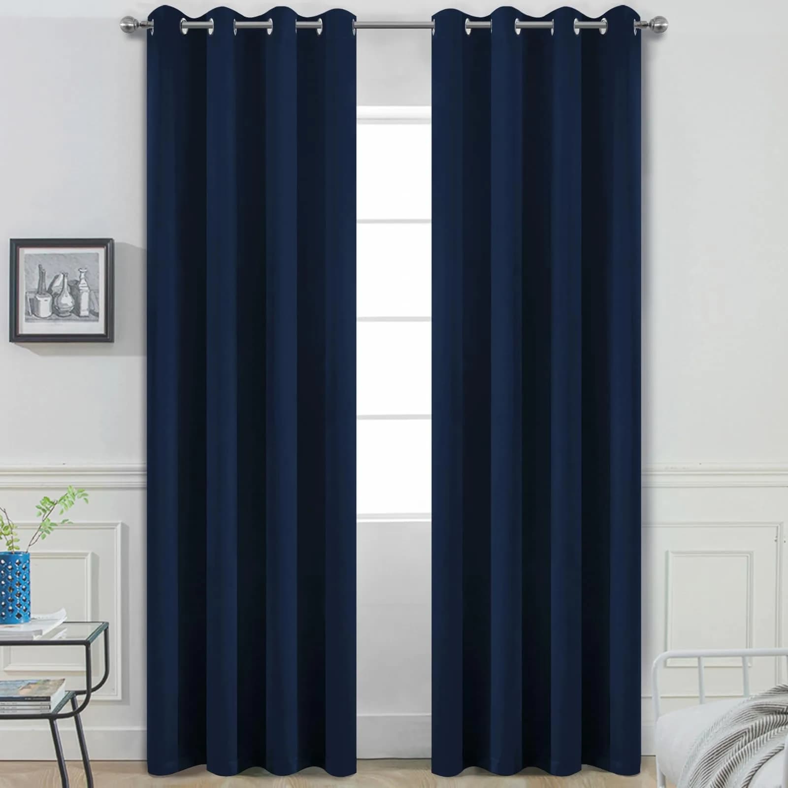 Yakamok Room Darkening Curtains 52x84 inch Navy Blue | Elegant, Energy-Saving Grommet Panels - main product image