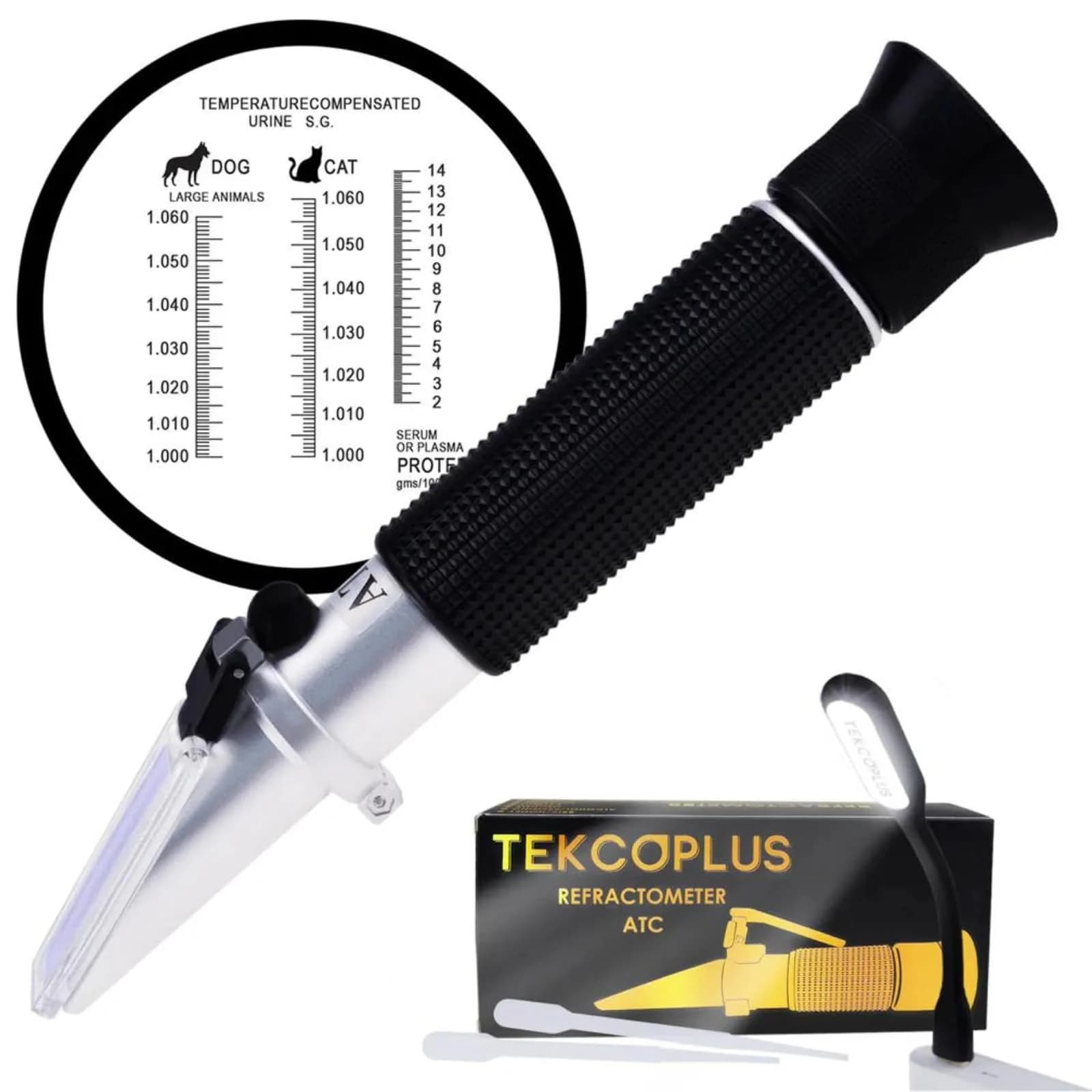 TEKCOPLUS 3-in-1 Animal Clinical Refractometer Urine SG & Serum Protein with ATC 20.5 cm (8.1 in) | Veterinary Health Index Tester - main product image