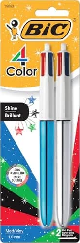 BIC 4 Color Shine Retractable Ballpoint Pen 1.0 mm | 2-Count, Multicolor Ink, Durable & Portable thumbnail 1