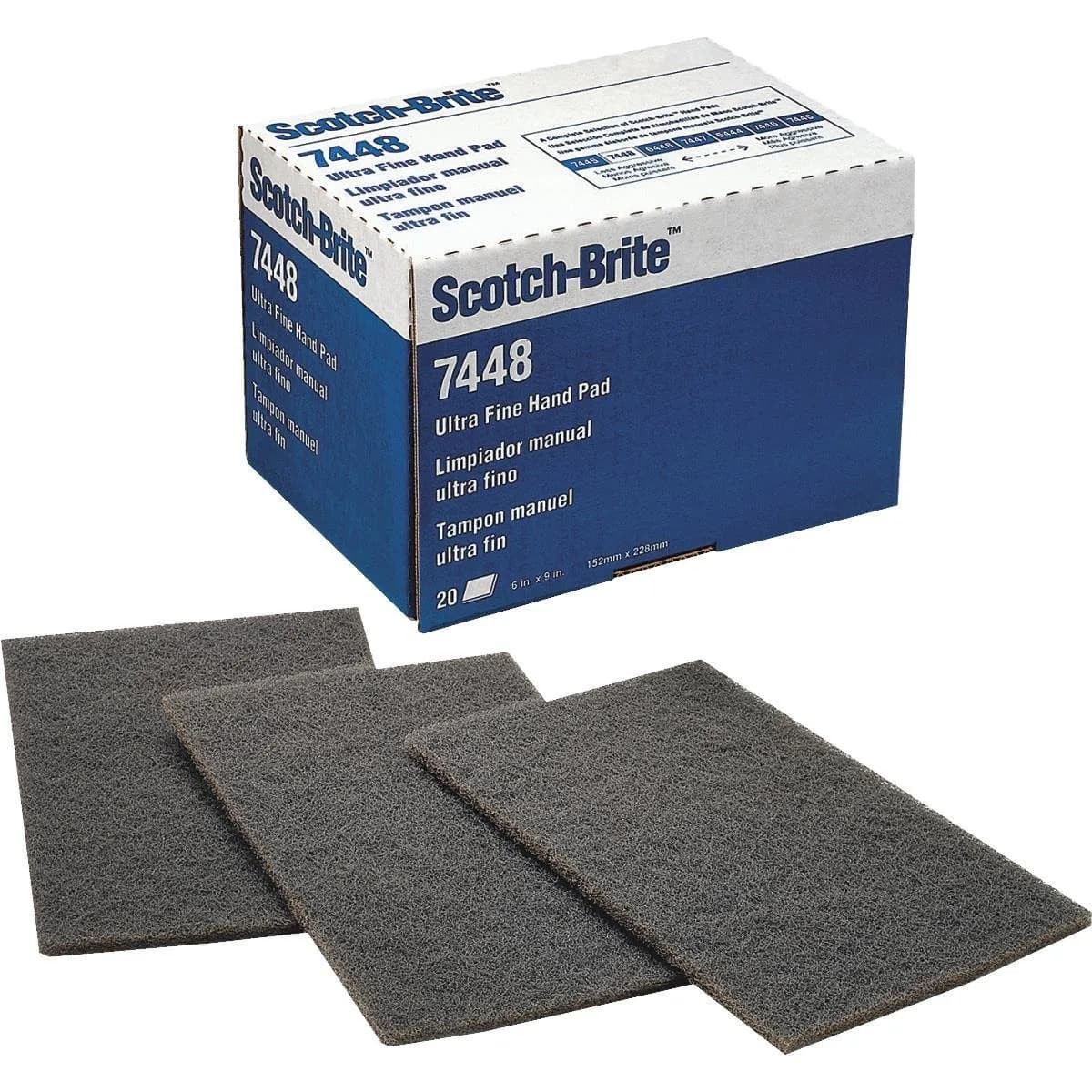 3M Scotch-Brite Ultra Fine Hand Pad 7448 - 20 Count | 2000-2500 Grit Silicon Carbide