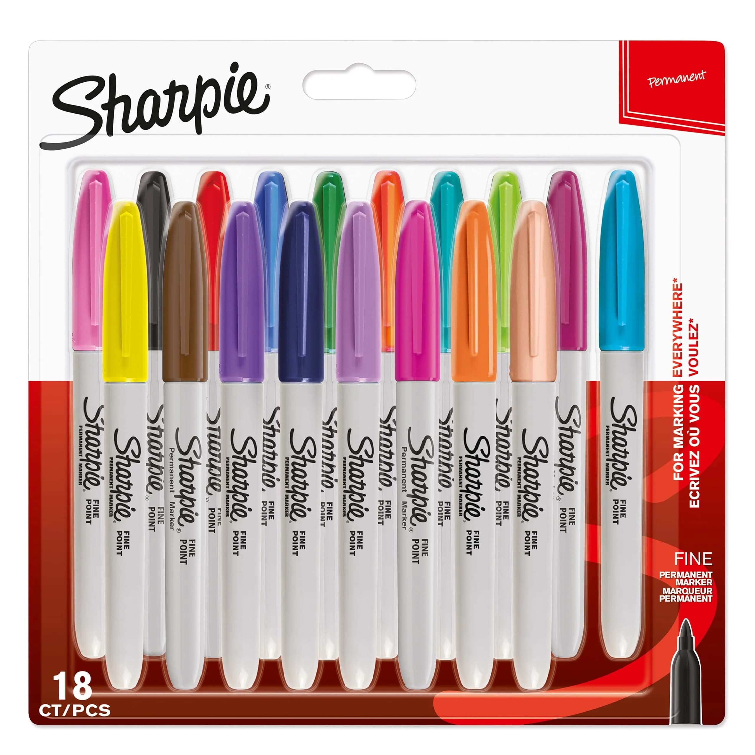 Sharpie Permanent Markers | Fine Point | Assorted Fun Colours | 18 Count | Smooth Ink Flow - main product image