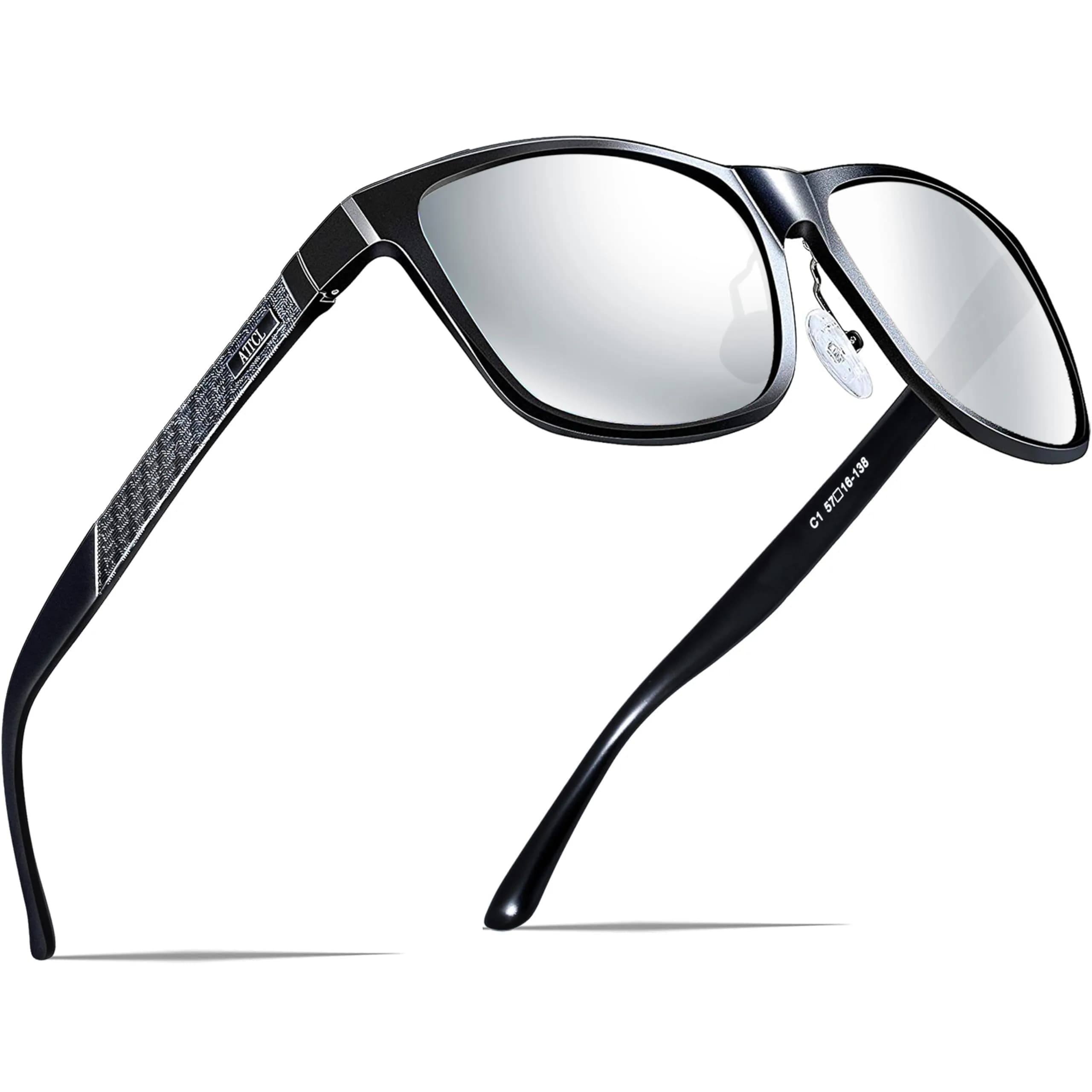 ATTCL Black-Silver Polarized Sunglasses for Men - Retro Metal Frame, Mirrored Lenses - main product image