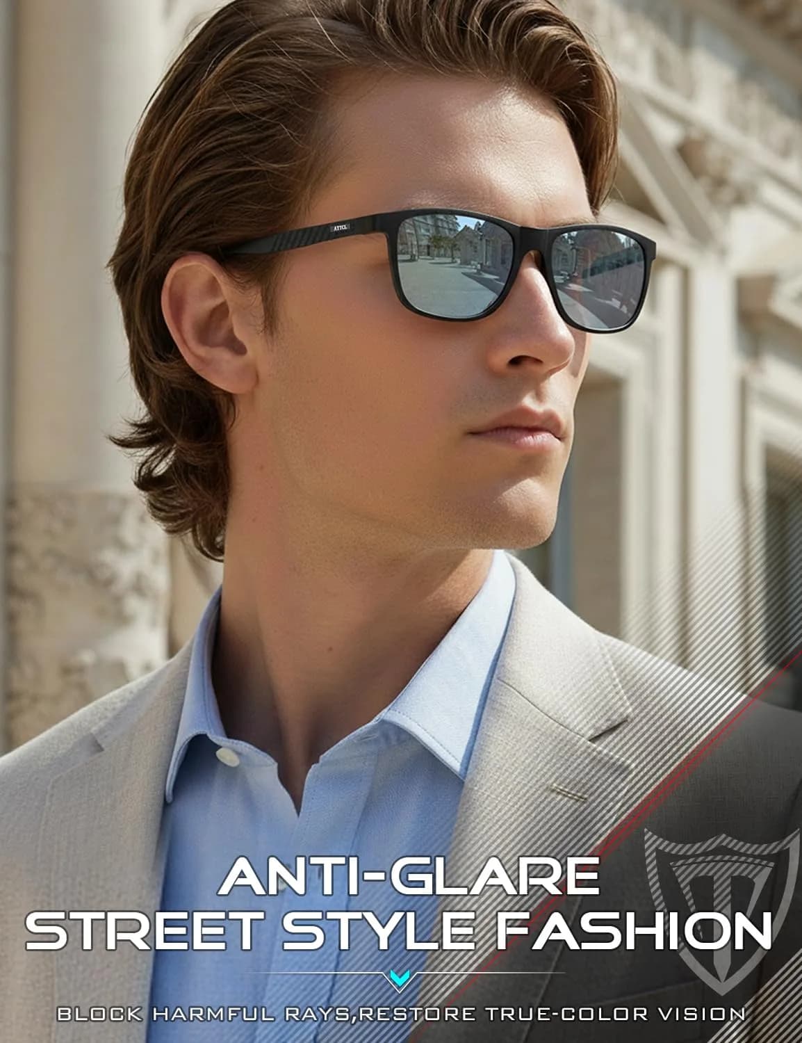 ATTCL Black-Silver Polarized Sunglasses for Men - Retro Metal Frame, Mirrored Lenses - view 3