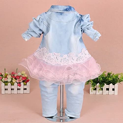 Yao Baby Girls Denim Clothing Sets 3 Pieces | Cotton & Polyester, Comfortable & Stylish (70-120 chars) thumbnail 2