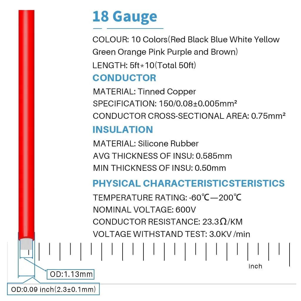 BNTECHGO 18 AWG Silicone Wire Kit - 10 Colors, 5ft Each | 50ft Total - view 2