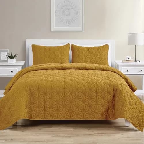 VCNY Home Kaleidoscope Quilt Set, Full/Queen 3-Piece, Gold | Geometric Pattern, Breathable Microfiber thumbnail 1
