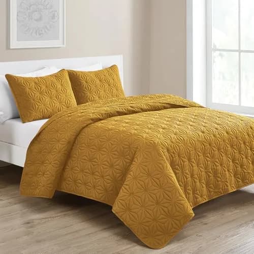 VCNY Home Kaleidoscope Quilt Set, Full/Queen 3-Piece, Gold | Geometric Pattern, Breathable Microfiber thumbnail 2