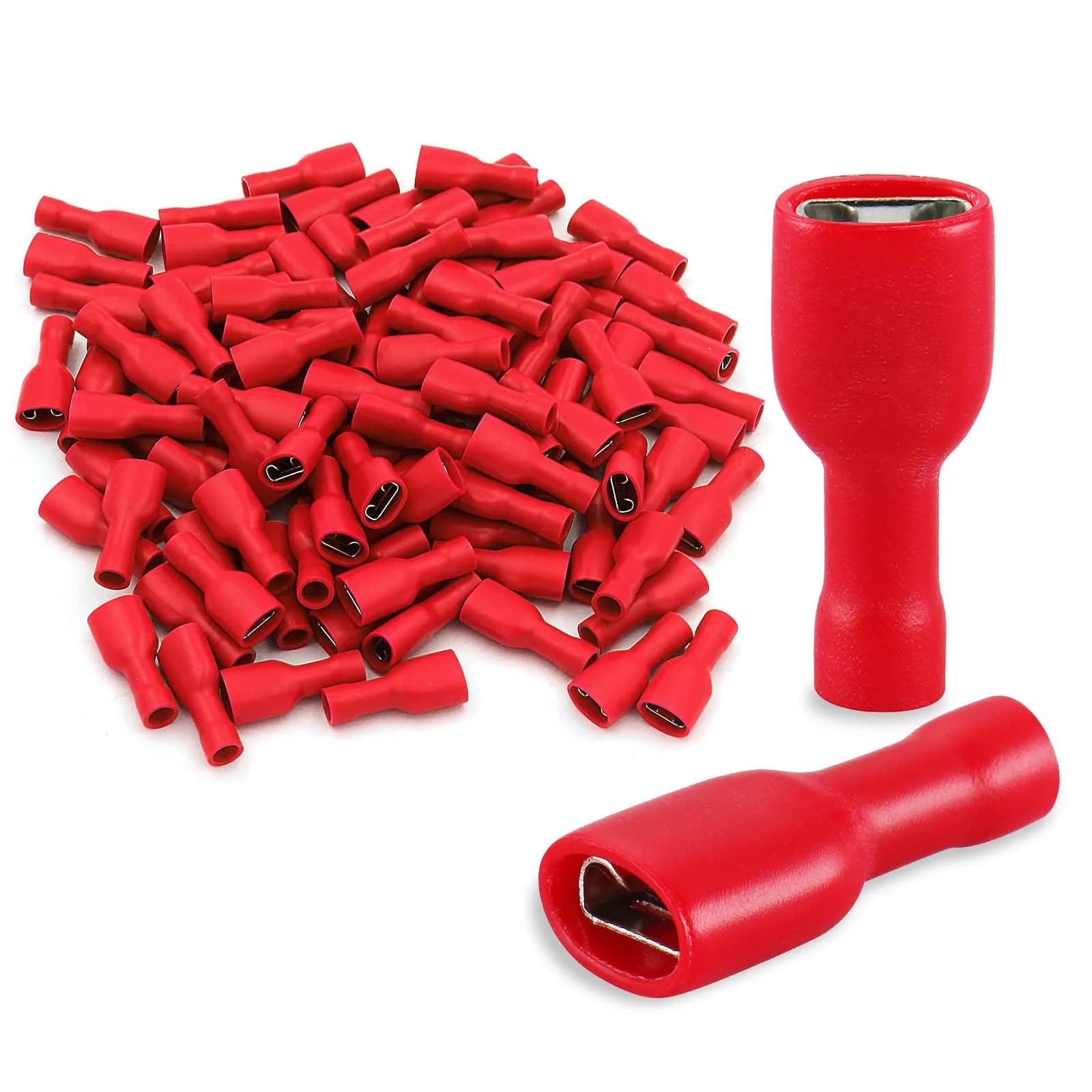 Baomain Male Quick Disconnect Spade Terminals 0.187" | 22-16 AWG, 1000-Pack, Insulated Copper — Red