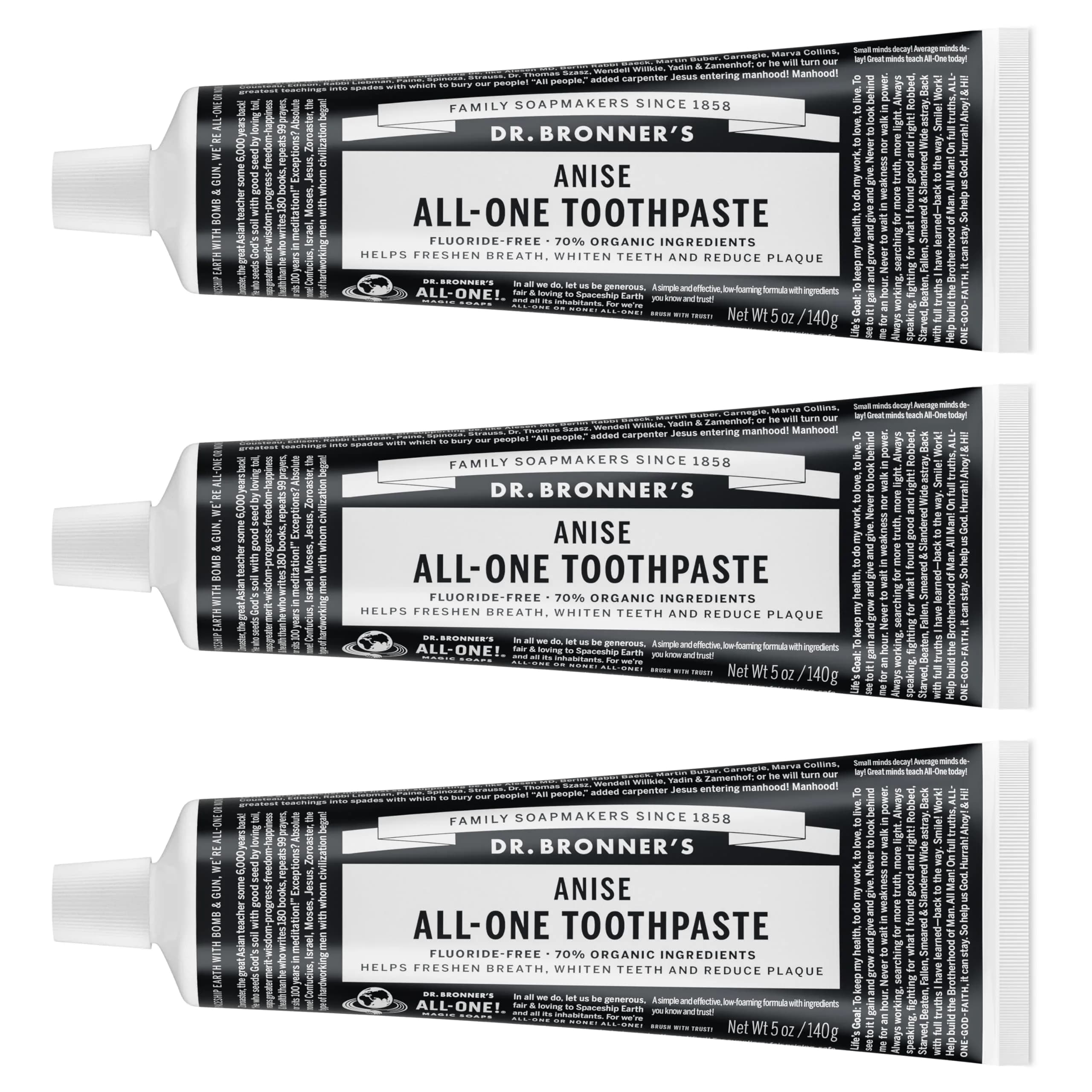 Dr. Bronner's All-One Toothpaste Variety Pack 20oz (5oz Each) | USA Import, Fluoride-Free, Organic, Vegan — Anise / 5 Ounce