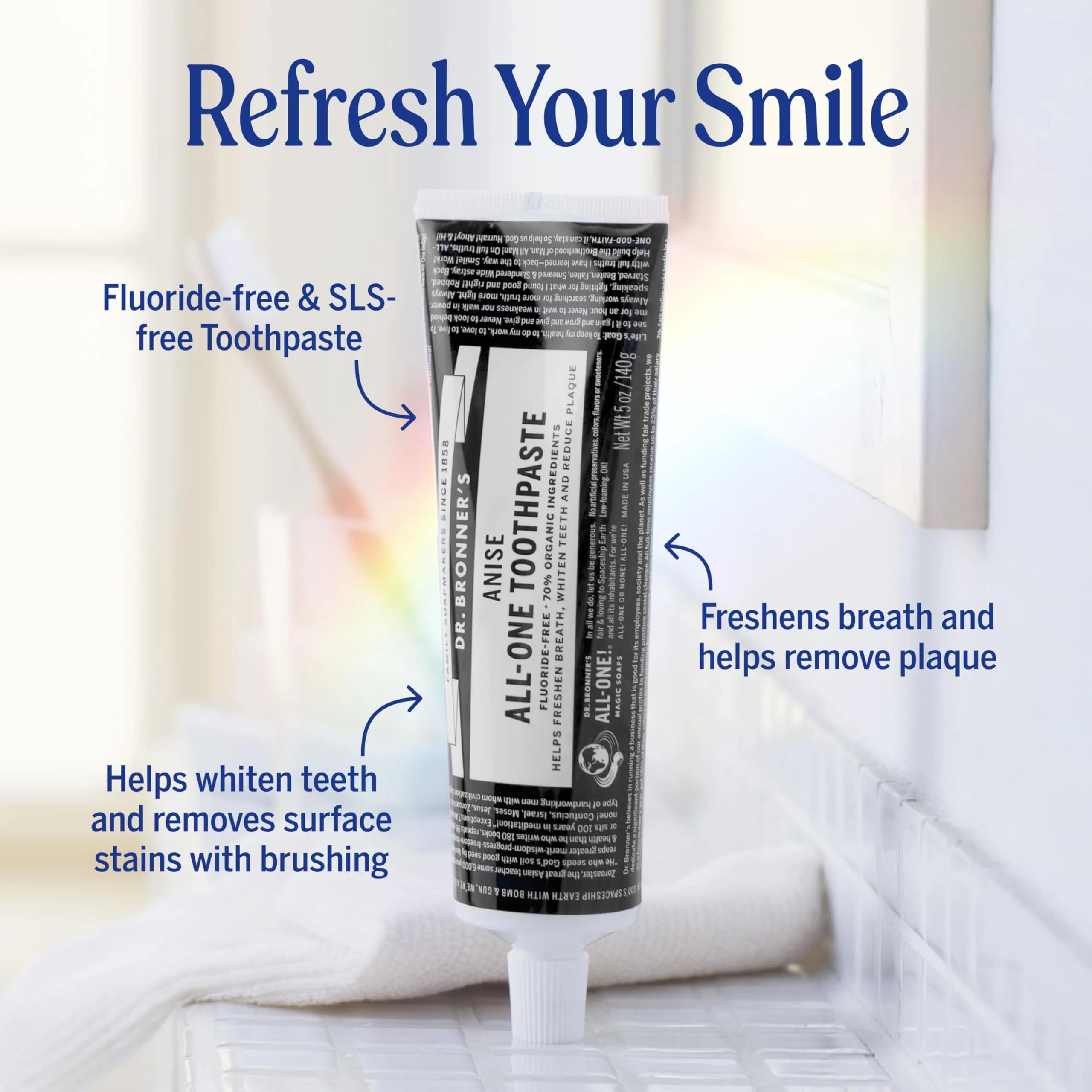 Dr. Bronner's All-One Toothpaste Anise 15oz (444ml) 3-Pack | Fluoride-Free & Vegan - view 2