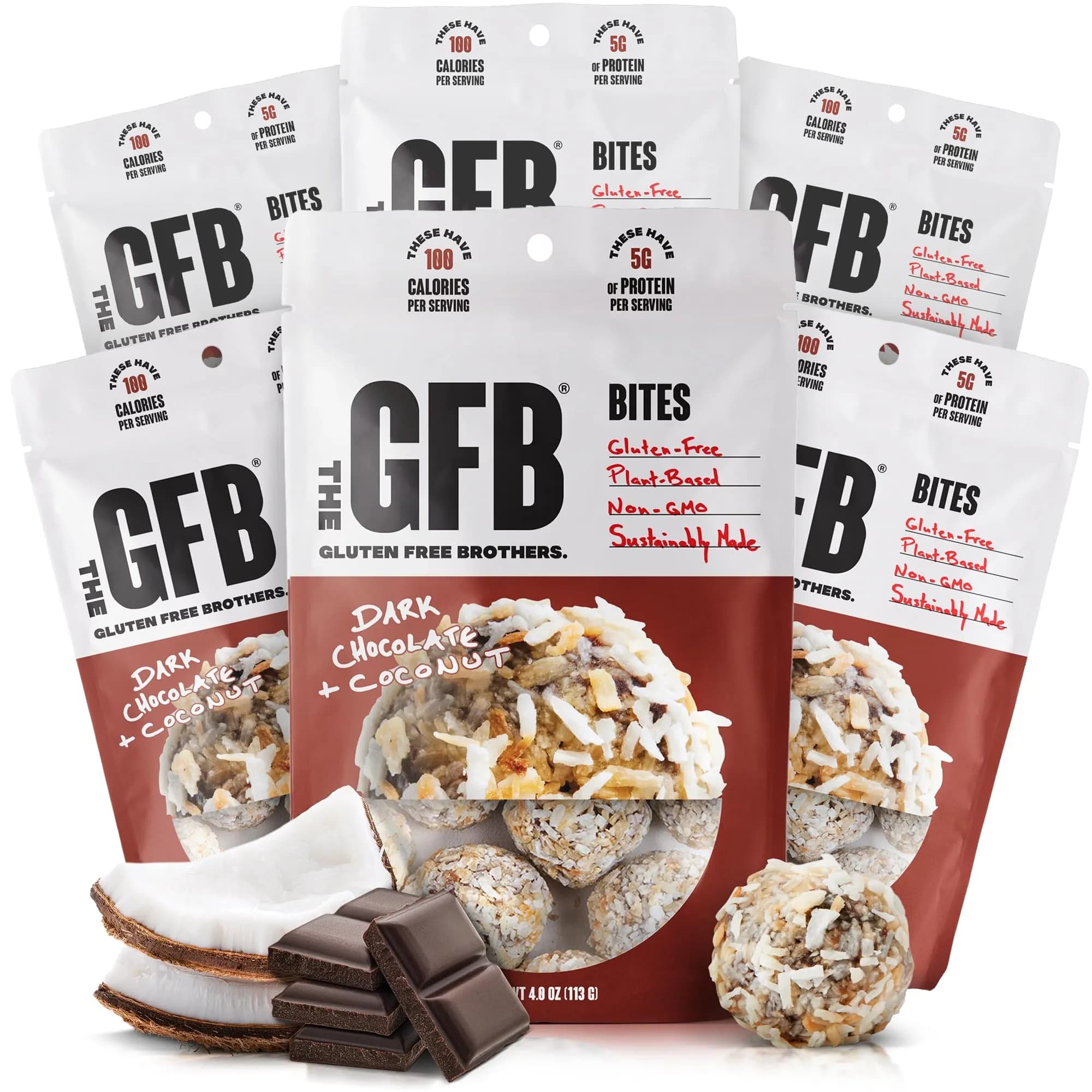 The GFB Dark Chocolate Coconut Protein Bites | Gluten Free, Vegan, Non-GMO, 6 Pack — Dark Chocolate + Coconut