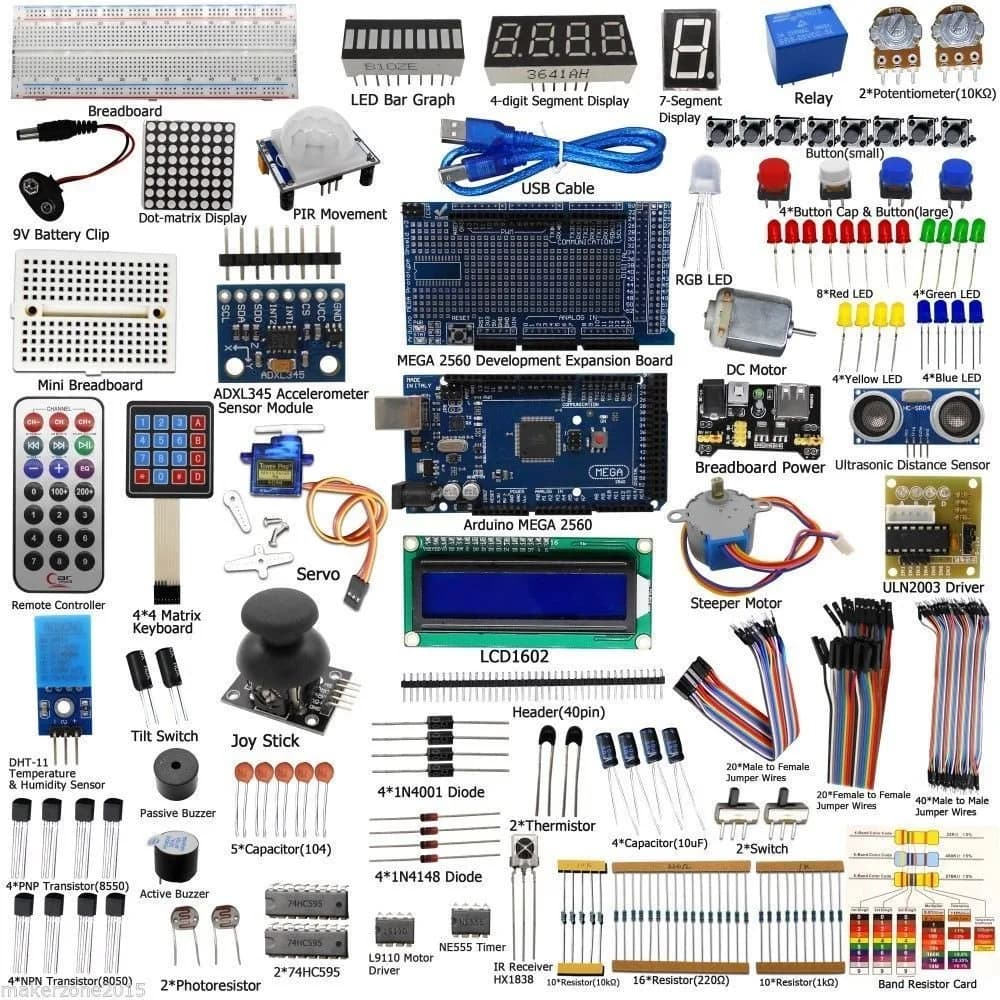 Ardest Complete Arduino Mega2560 Starter Kit | 33+ Projects, LCD1602, Sensors, Breadboard, Tutorial — Breadboard Kit