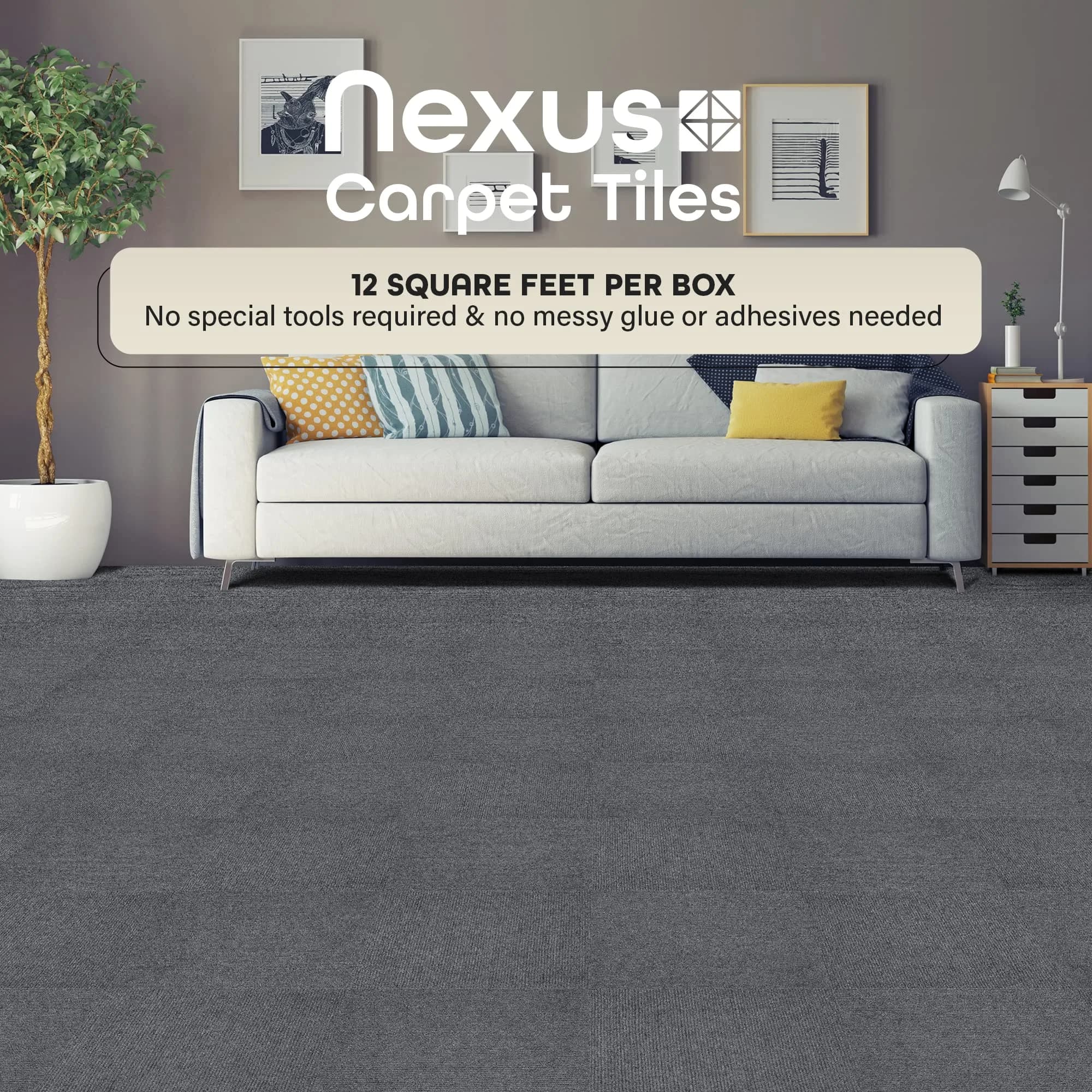 Nexus Peel & Stick Carpet Tiles, 12-Pack, 30cm x 30cm (12" x 12") | Easy DIY Flooring for Homes & Offices - view 2