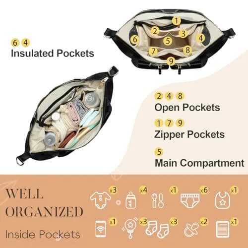 miss fong Diaper Bag Tote Leather Diaper Bag Backpack Pañaleras Para Bebe | Spacious, Stylish & Practical for Moms & Dads thumbnail 4