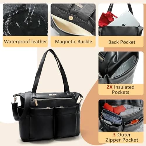 miss fong Diaper Bag Tote Leather Diaper Bag Backpack Pañaleras Para Bebe | Spacious, Stylish & Practical for Moms & Dads thumbnail 5