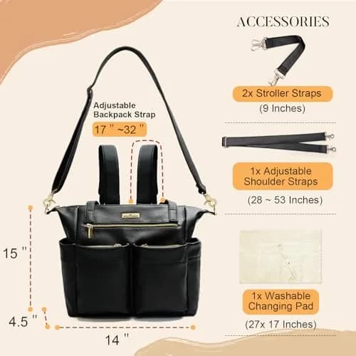 miss fong Diaper Bag Tote Leather Diaper Bag Backpack Pañaleras Para Bebe | Spacious, Stylish & Practical for Moms & Dads thumbnail 3
