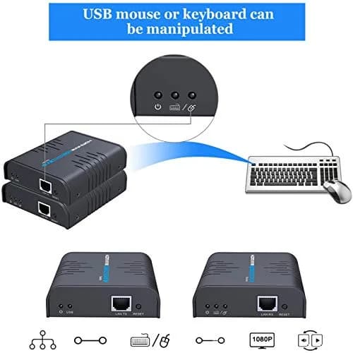 AGPTEK HDMI USB KVM Extender Up to 120m | Supports 1080p & USB Keyboard Mouse thumbnail 5