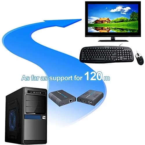 AGPTEK HDMI USB KVM Extender Up to 120m | Supports 1080p & USB Keyboard Mouse thumbnail 2