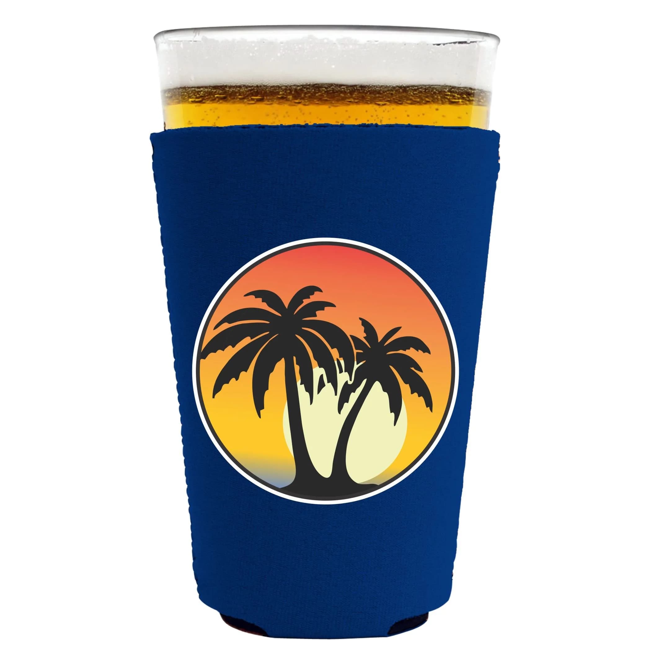 Coolie Junction Palm Tree Sunset Pint Glass (Orange) | Collapsible neoprene drink insulator for cold beverages — Royal Blue
