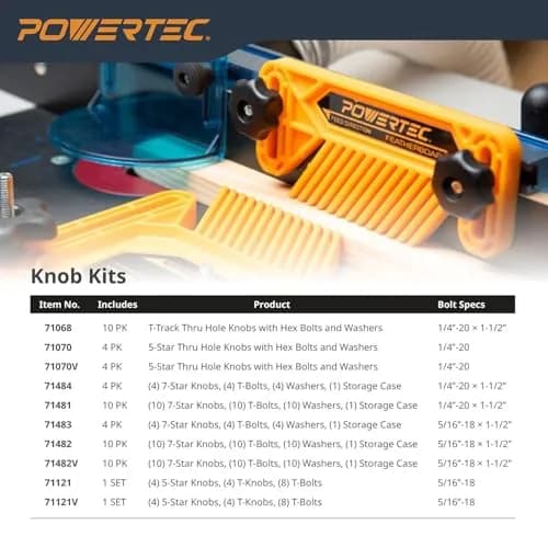 POWERTEC 71068 T Track Knob Kit with 1/4-20 x 1-1/2" Hex Bolts and Washers, Set of 10 | For Woodworking Jigs and Fixtures thumbnail 7