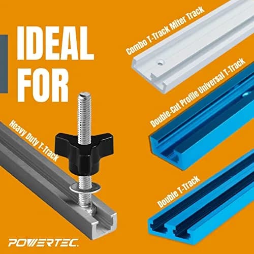 POWERTEC 71068 T Track Knob Kit with 1/4-20 x 1-1/2" Hex Bolts and Washers, Set of 10 | For Woodworking Jigs and Fixtures thumbnail 2