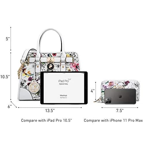 Dasein Women Handbags Top Handle Satchel Purse Shoulder Bag Hobo Bag Set 2pcs (White Floral) | Vegan Leather, Structured Design, 2pcs Set thumbnail 5