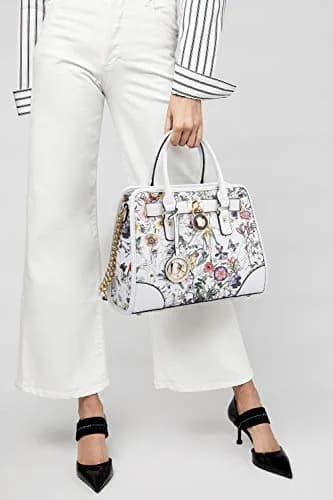 Dasein Women Handbags Top Handle Satchel Purse Shoulder Bag Hobo Bag Set 2pcs (White Floral) | Vegan Leather, Structured Design, 2pcs Set thumbnail 2