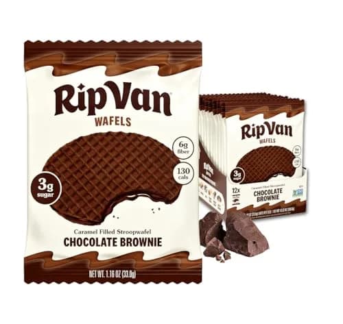Rip Van Wafels Chocolate Brownie Stroopwafels | Low Sugar, Low Calorie Dutch Snack (1.16 oz, Pack of 12) thumbnail 1