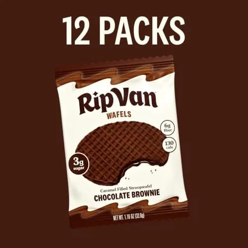 Rip Van Wafels Chocolate Brownie Stroopwafels | Low Sugar, Low Calorie Dutch Snack (1.16 oz, Pack of 12) thumbnail 6