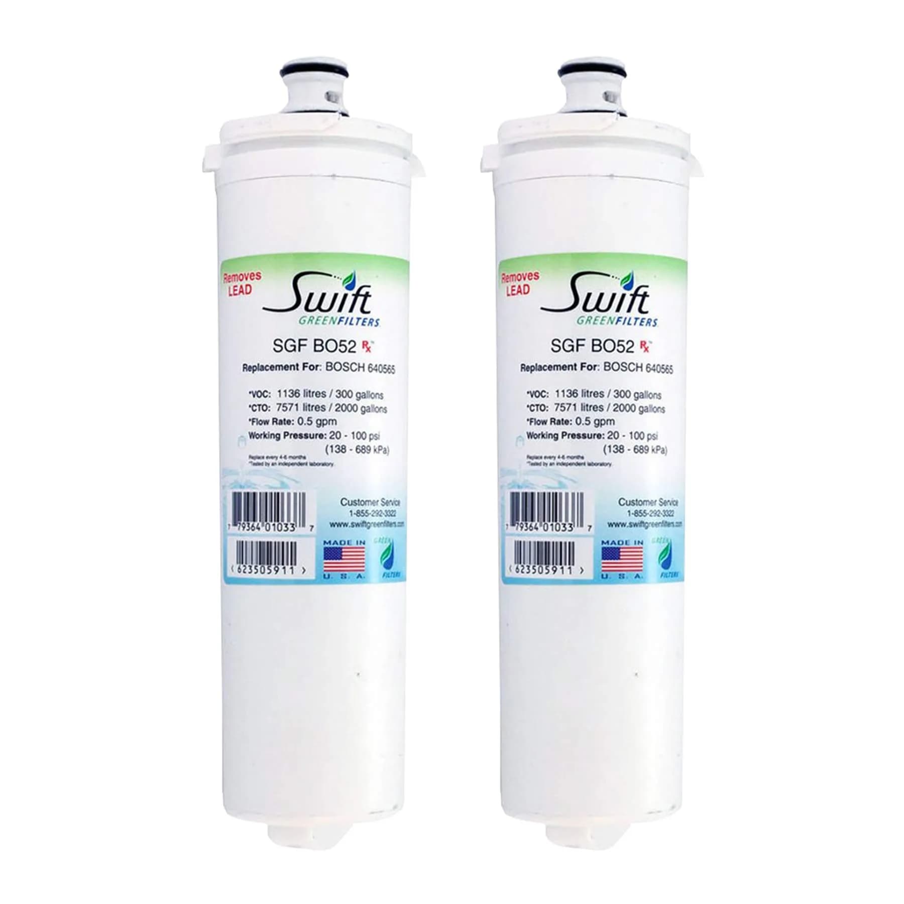 Swift Green Filters SGF-BO52 Rx Compatible Refrigerator Water Filter 2 Pack | NSF Certified, Made in USA — White