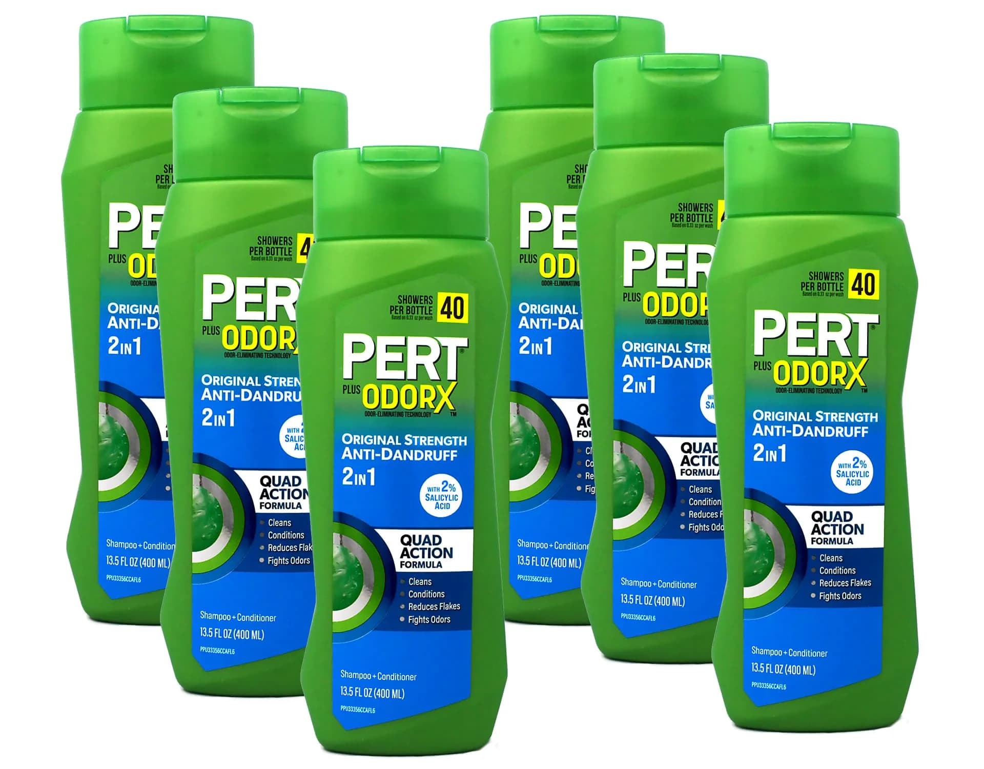 Pert 2 IN 1 Shampoo and Conditioner 13.5 Fl Oz Pack of 6 | Anti-Dandruff, Classic Clean