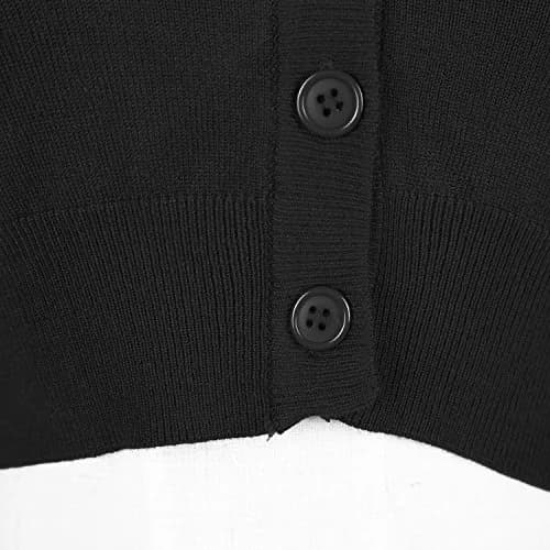Urban CoCo Women's Cropped Cardigan V-Neck Button Down Knitted Sweater 3/4 Sleeve (M, Black) | Slim Fit, Lightweight, Breathable thumbnail 5