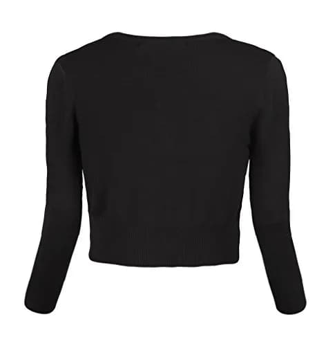 Urban CoCo Women's Cropped Cardigan V-Neck Button Down Knitted Sweater 3/4 Sleeve (M, Black) | Slim Fit, Lightweight, Breathable thumbnail 3