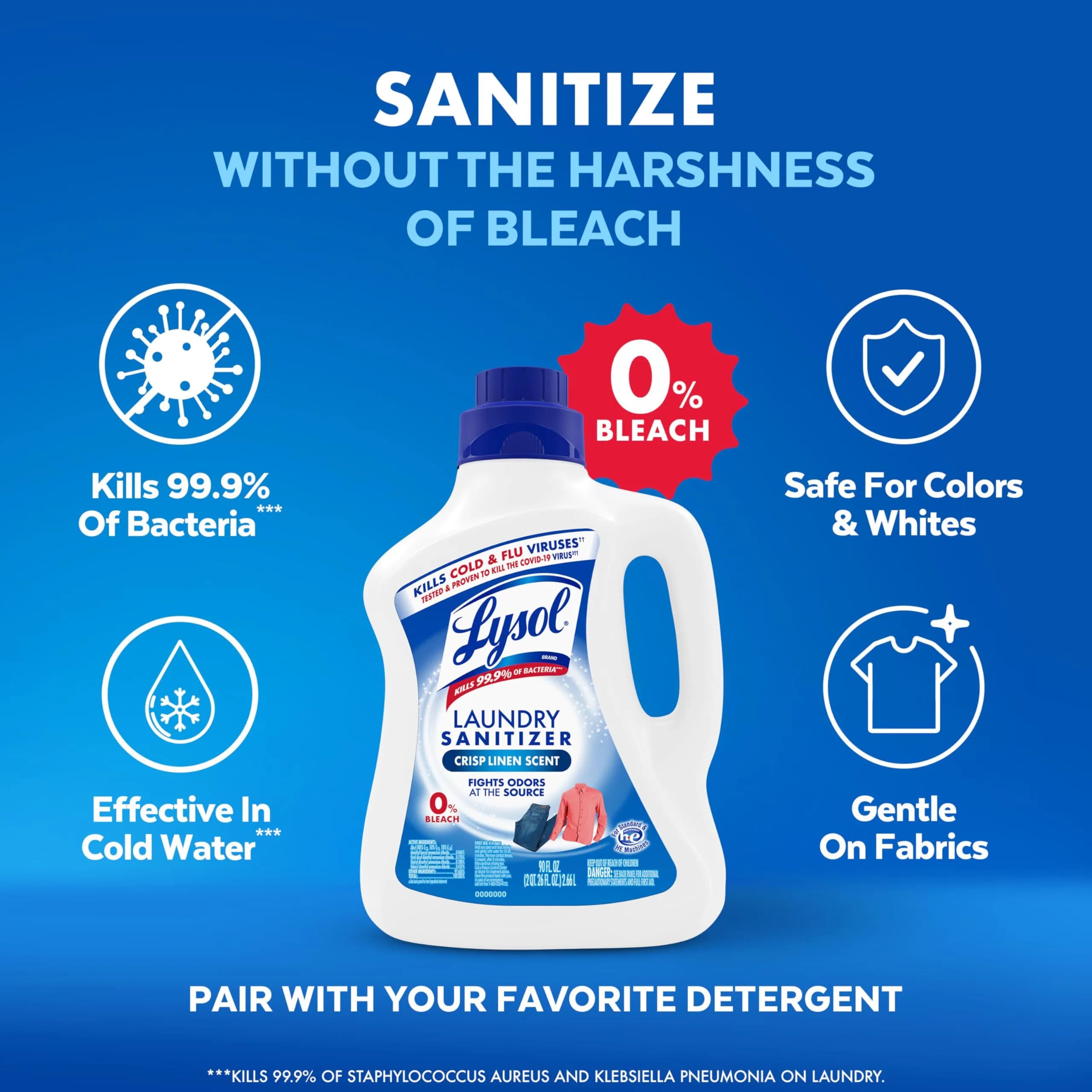 Lysol Laundry Sanitizer Additive Crisp Linen 2660ml (90 Fl Oz) | Kills 99.9% Bacteria - view 4