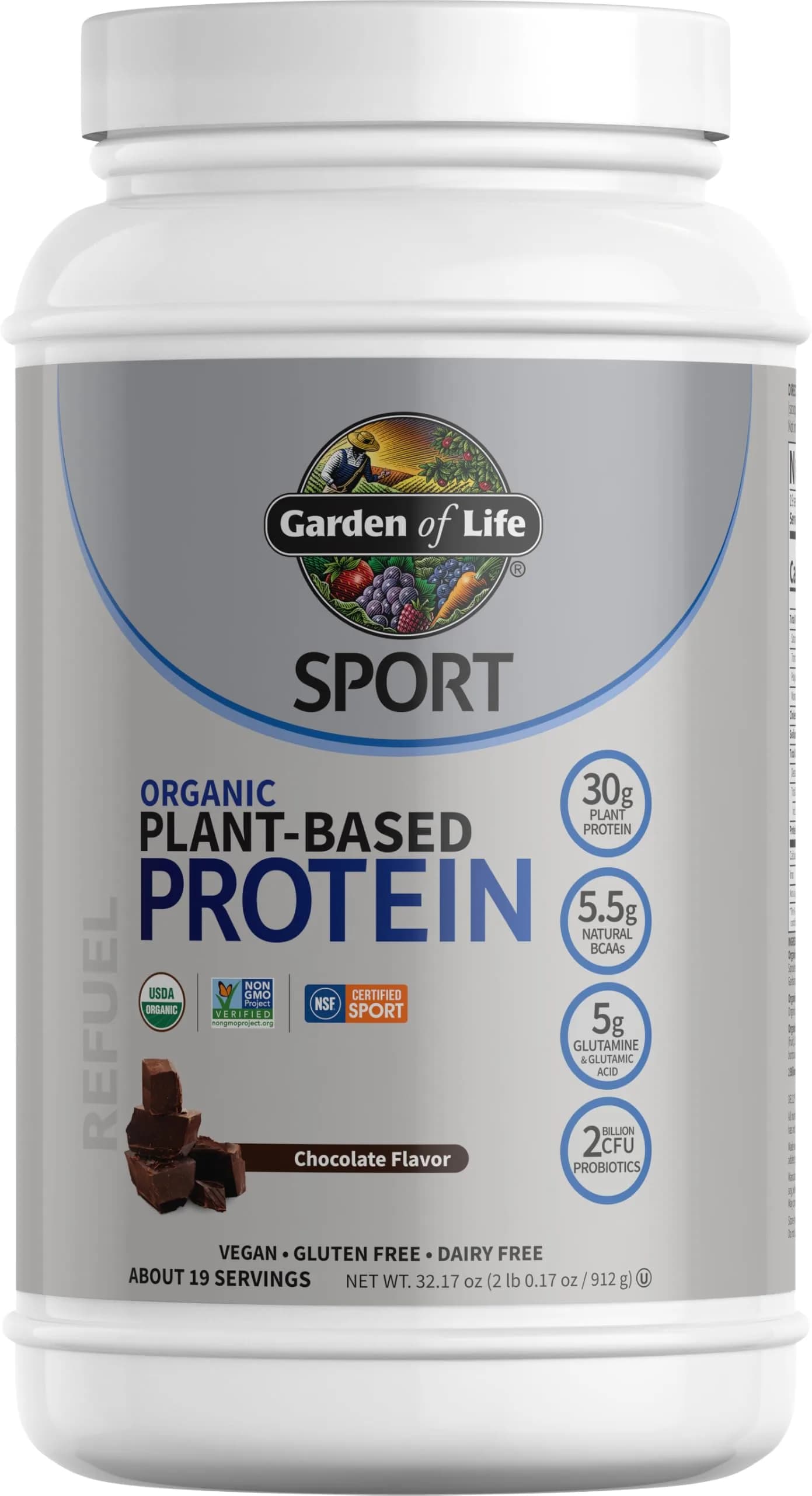 Garden of Life Organic Vegan Protein Powder Chocolate 2.01 lb (912 g) | NSF Certified for Sport - main product image