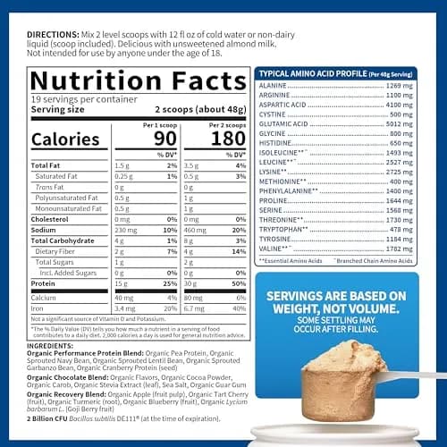 Garden of Life Organic Vegan Protein Powder Chocolate 2.01 lb (912 g) | NSF Certified for Sport thumbnail 6