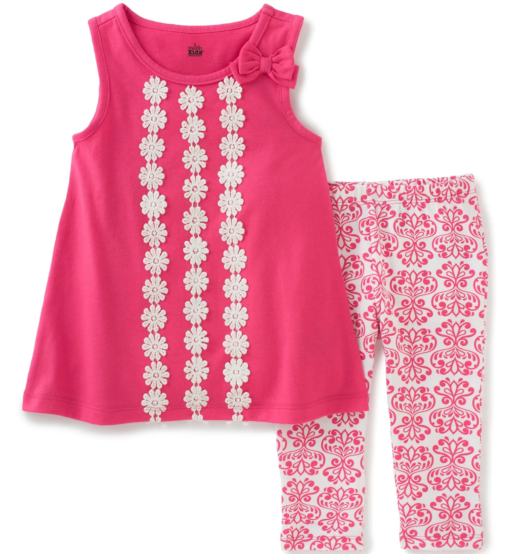 Kids Headquarters Baby Girls 2 Pieces Pants Set - Printed Tunic, Pink, 12M | Soft Cotton, Easy Fit for Indian Summer