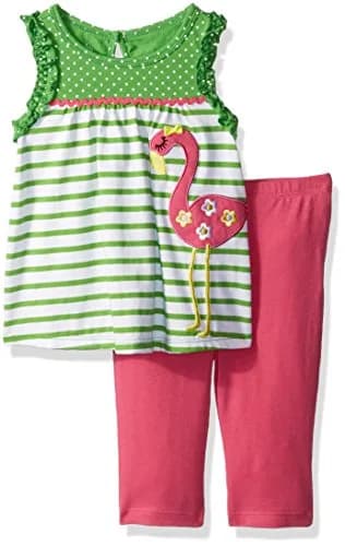 Kids Headquarters Baby Girls 2 Pieces Pants Set - Tunic, Green, 18M | Cotton, Sleeveless, Loose Fit thumbnail 1