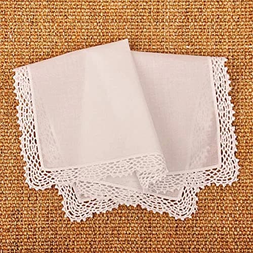 Milesky White Wedding Handkerchief Pure Cotton with Crochet Lace 30cm (11.5") | Soft & Gentle for Bridal Use thumbnail 4