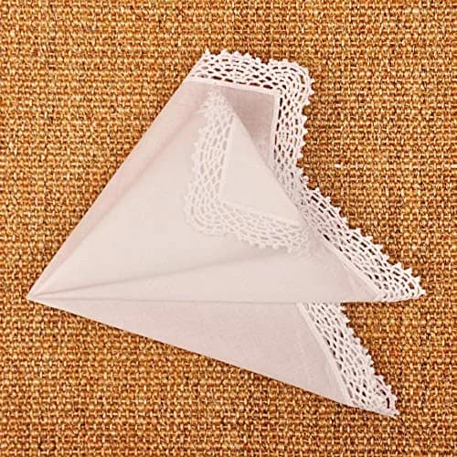 Milesky White Wedding Handkerchief Pure Cotton with Crochet Lace 30cm (11.5") | Soft & Gentle for Bridal Use thumbnail 5