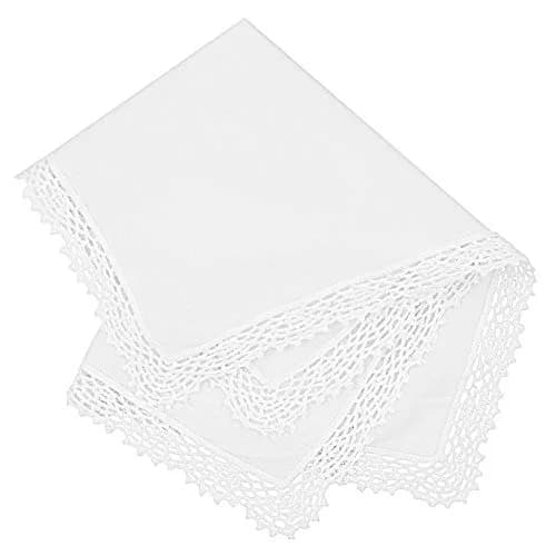 Milesky White Wedding Handkerchief Pure Cotton with Crochet Lace 30cm (11.5") | Soft & Gentle for Bridal Use thumbnail 1