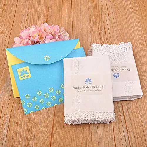 Milesky White Wedding Handkerchief Pure Cotton with Crochet Lace 30cm (11.5") | Soft & Gentle for Bridal Use thumbnail 7