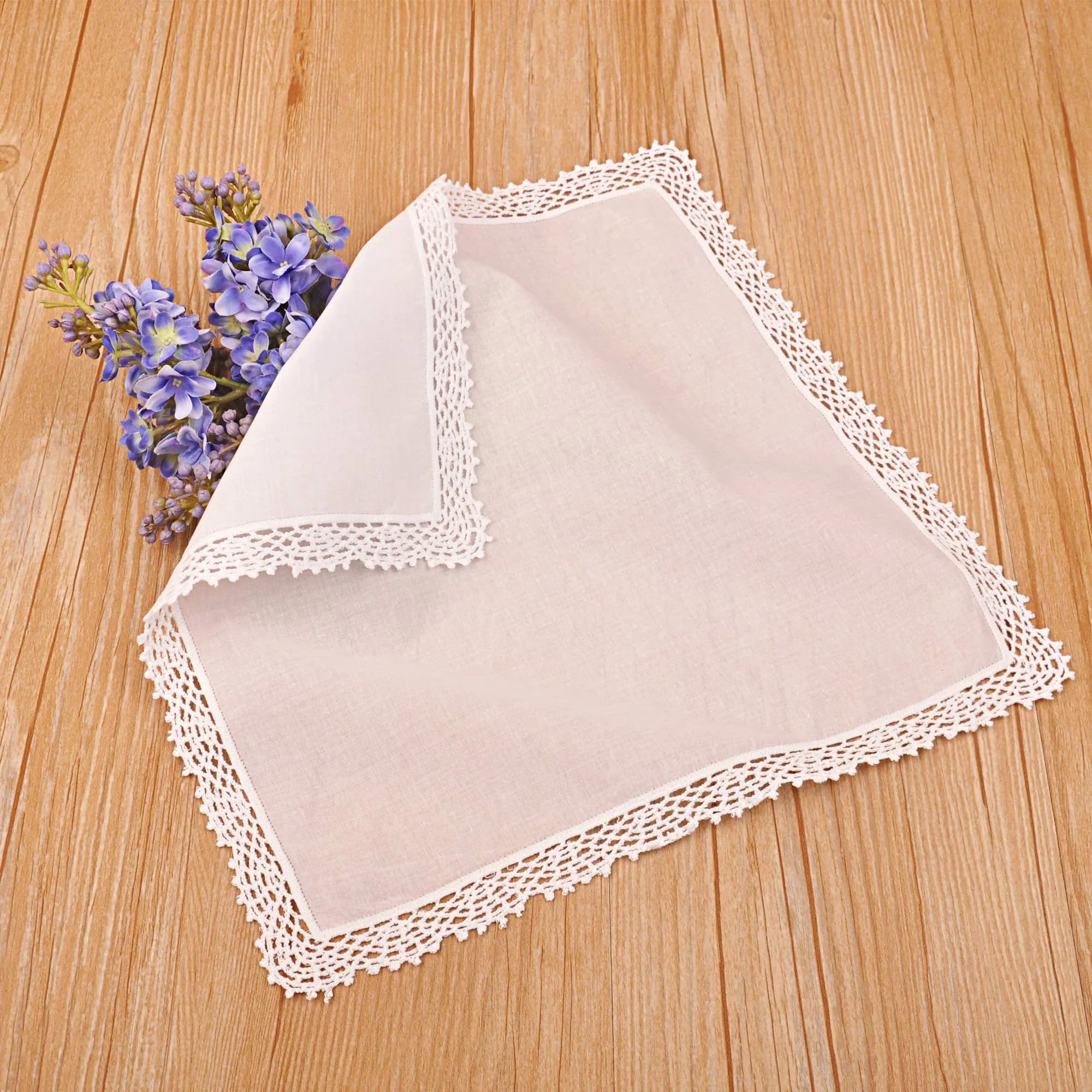 Milesky White Wedding Handkerchief Pure Cotton with Crochet Lace 30cm (11.5") | Soft & Gentle for Bridal Use - view 2