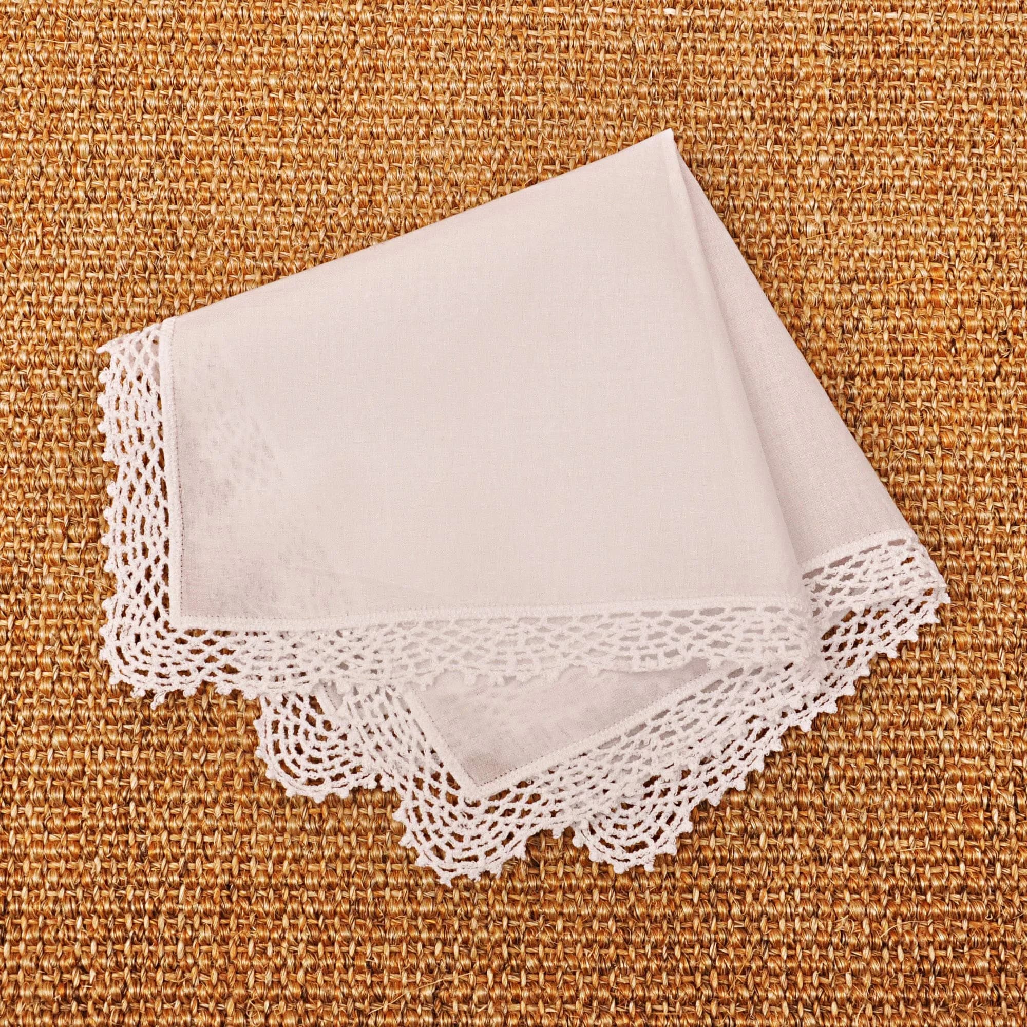 Milesky White Wedding Handkerchief Pure Cotton with Crochet Lace 30cm (11.5") | Soft & Gentle for Bridal Use - view 3