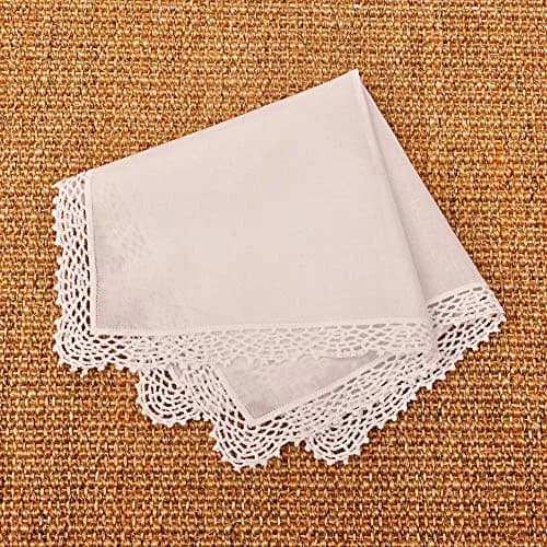 Milesky White Wedding Handkerchief Pure Cotton with Crochet Lace 30cm (11.5") | Soft & Gentle for Bridal Use thumbnail 3