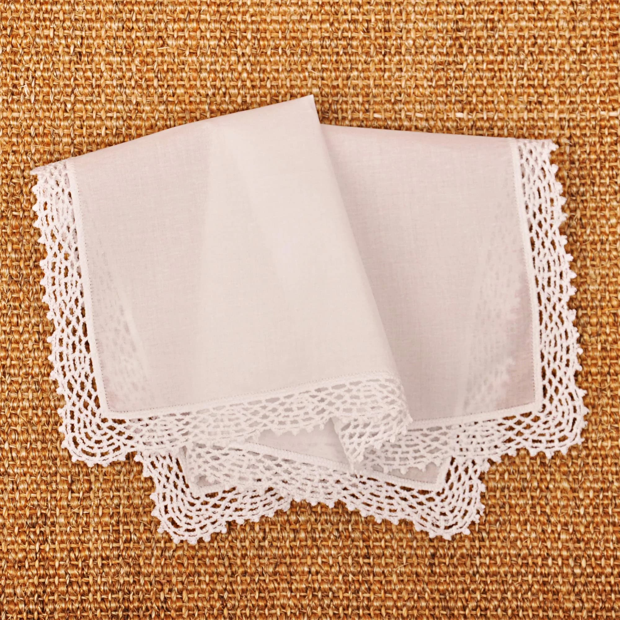 Milesky White Wedding Handkerchief Pure Cotton with Crochet Lace 30cm (11.5") | Soft & Gentle for Bridal Use - view 4