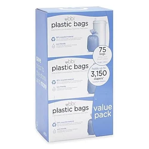 Ubbi Diaper Pail Refill Bags 225 Count (3 Rolls of 75) | Heavy Duty Plastic for Baby Waste thumbnail 1