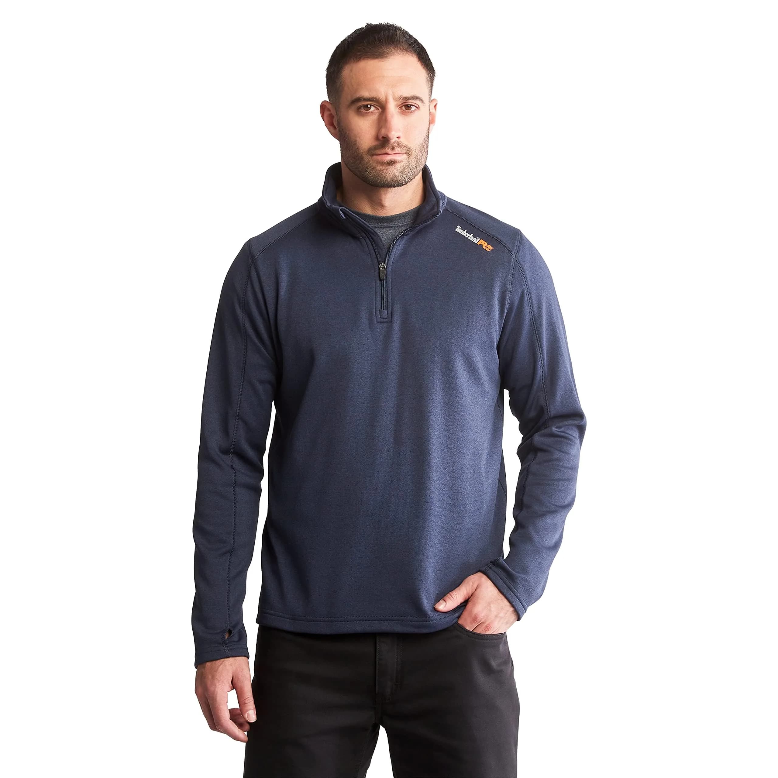Timberland PRO Men's 1/4 Zip Understory Fleece Top, Jet Black, Small | Insulated Work Layer with Breathability — Navy Heather / Medium