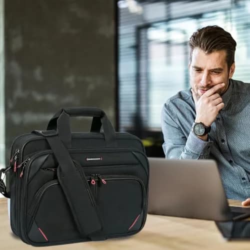 KROSER 15.6 Inch Laptop Briefcase Computer Bag Water-Resistant & Durable | TSA-Friendly, Luggage Strap thumbnail 2