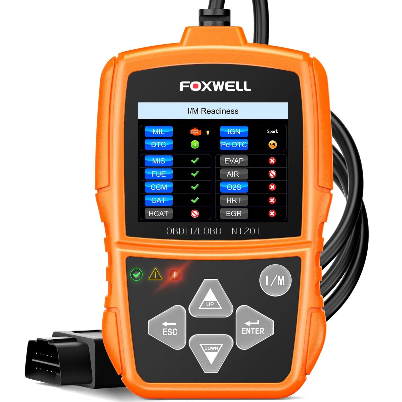 FOXWELL NT201 OBD2 Scanner Engine Code Reader for Cars and Trucks | Reads & Clears Check Engine Light, Live Data, Emissions Readiness — Orange